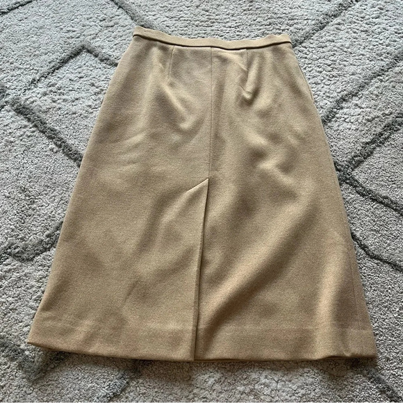 Vintage Bleyle Skirt midi long virgin Wool tan pull on Stretch Waist 14 - Picture 8 of 8